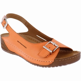 Sandals Carribean Adesso A7234 Honey Ladies Tangerine Leather Buckle Sandals