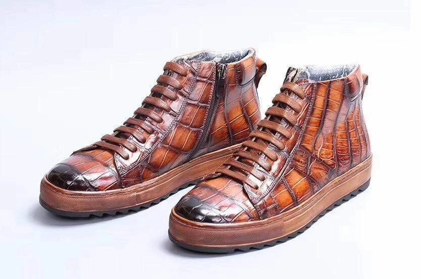 Boots Of The Crusader Oblivion Crocodile Shoes Mens Brushed Crocodile Leather Lace Up Shoes,Tan