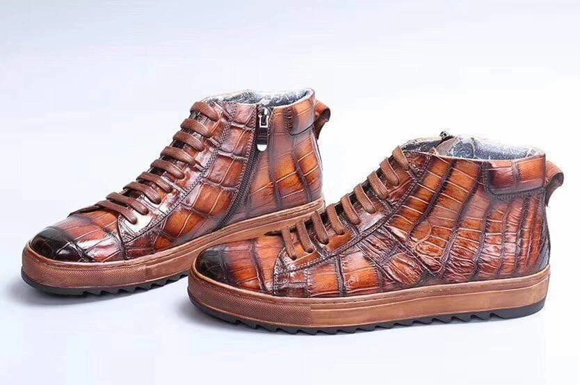 Crocodile Shoes Mens Brushed Crocodile Leather Lace Up Shoes,Tan Tecovas Python Boots