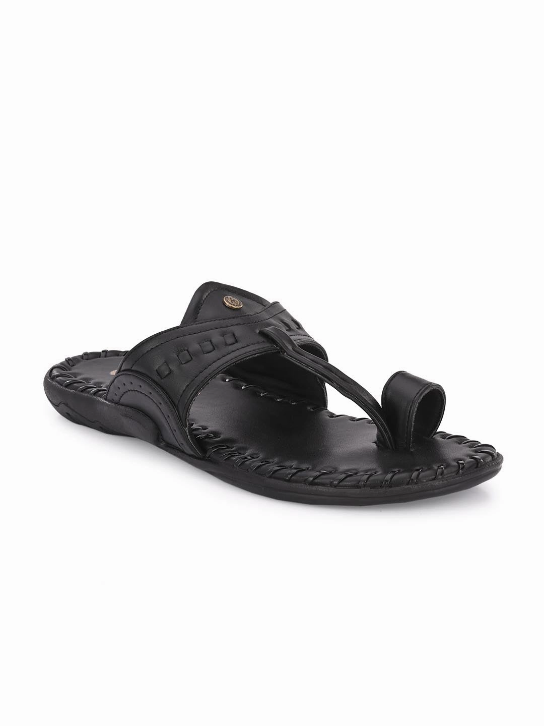 Sidekicks Flip Flops Alberto Torresi Men's Black Kolhapuri Thong Slipper