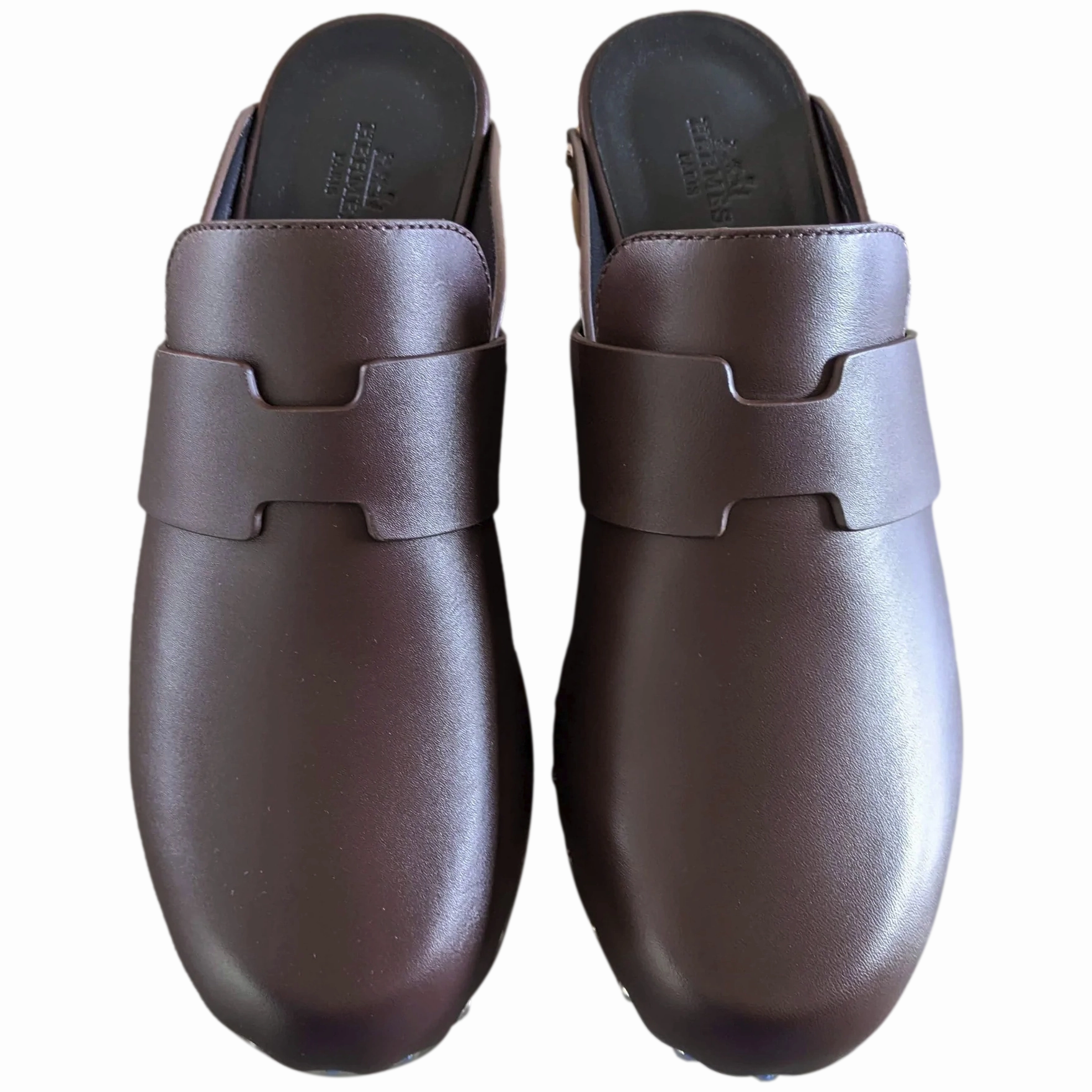 Top quality Hermes [SH13] Cafe "Mules Femme Calya"  Women Calfskin Mules Sz 37, BNIB! Clogs With Chain