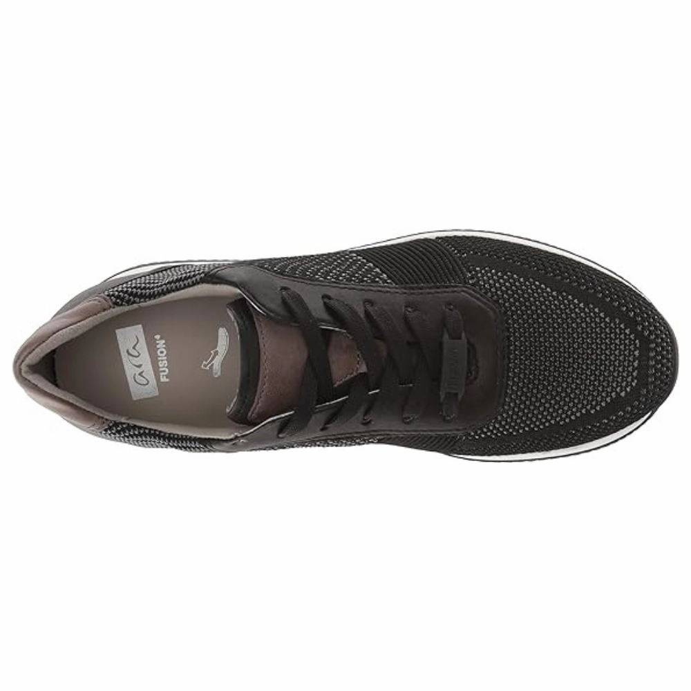 Ara Louie Black Leather Sneaker (Men's) Trendy Walking Shoes