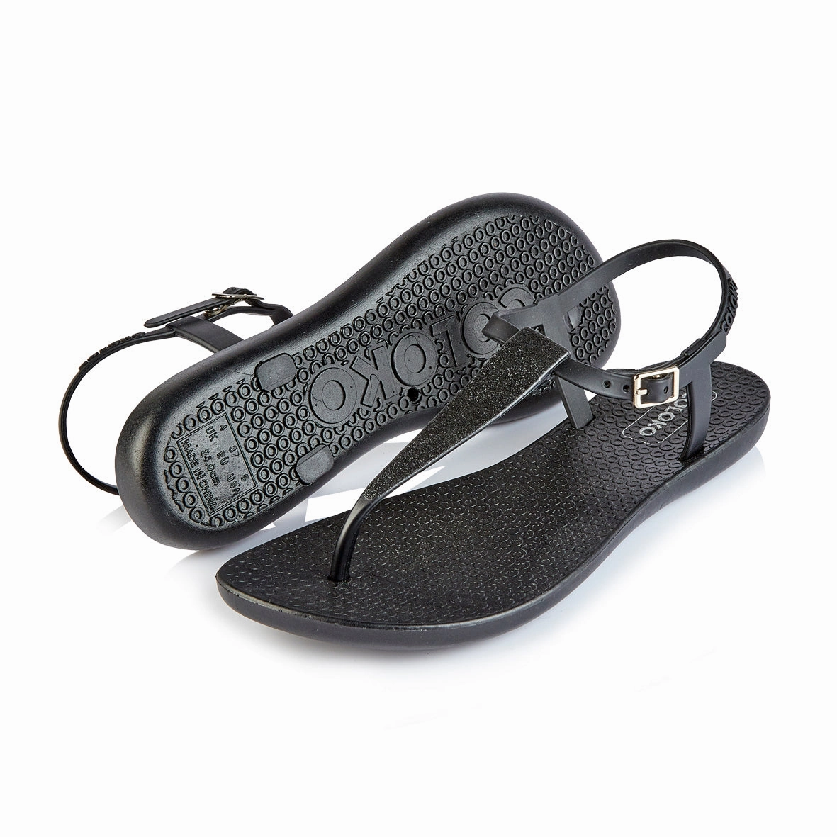 Coloko Amaryllis Black Glitter Glamorous Sparkly T-bar Flip Flops Flip Flops For Hawaii