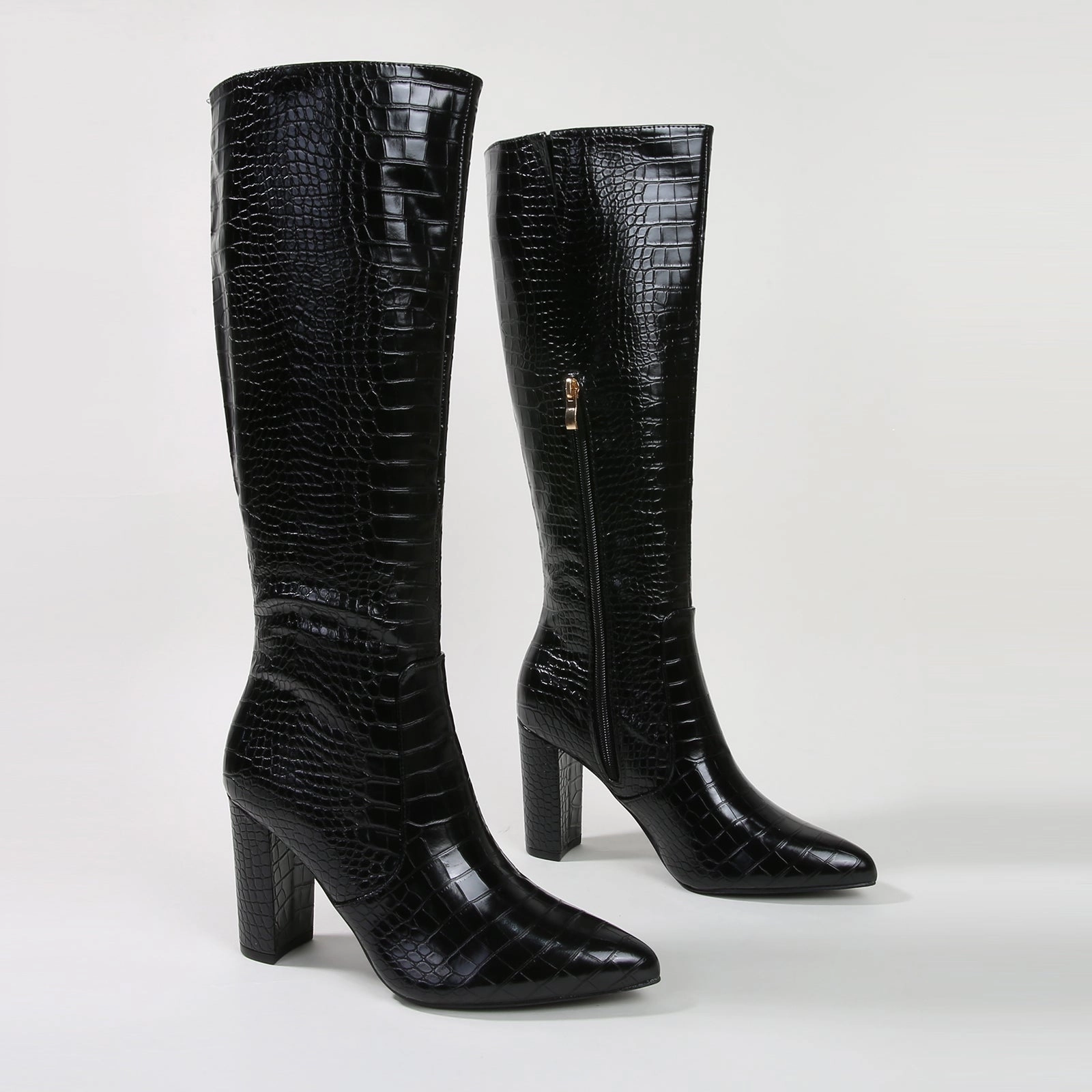 Aster Fierce Croc Embossed Knee High Boots
