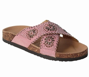 B759370 Womens Diamante Criss Cross Sandals in Pink Flip Flops In Store