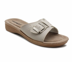 Silent Flip Flops B880940 Womens Slip On Flat Low Wedge Sandals in Beige