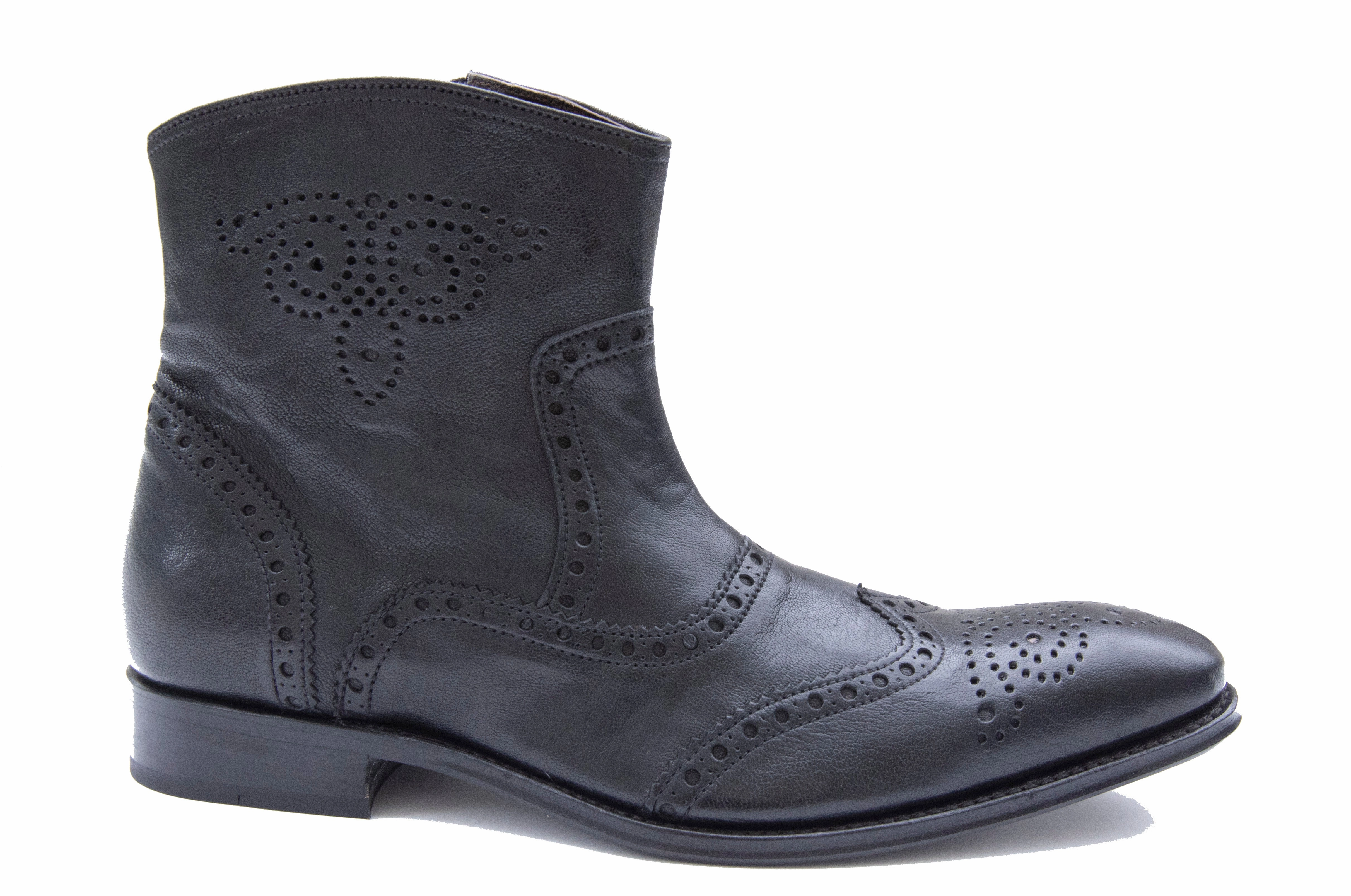 Leather Side Zip Ankle Boots Black Brogue Ankle Boots