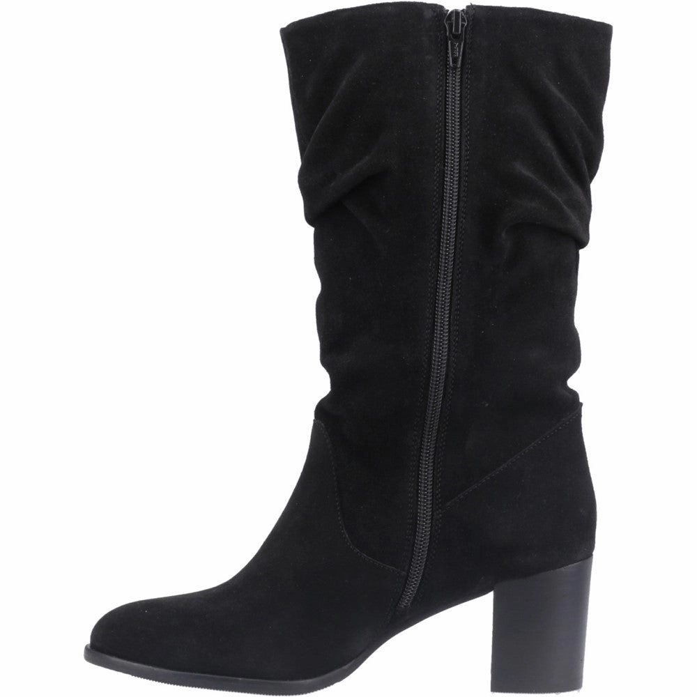 Black Suede Cosima Ruched Suded Boots High Knee Boots Dress