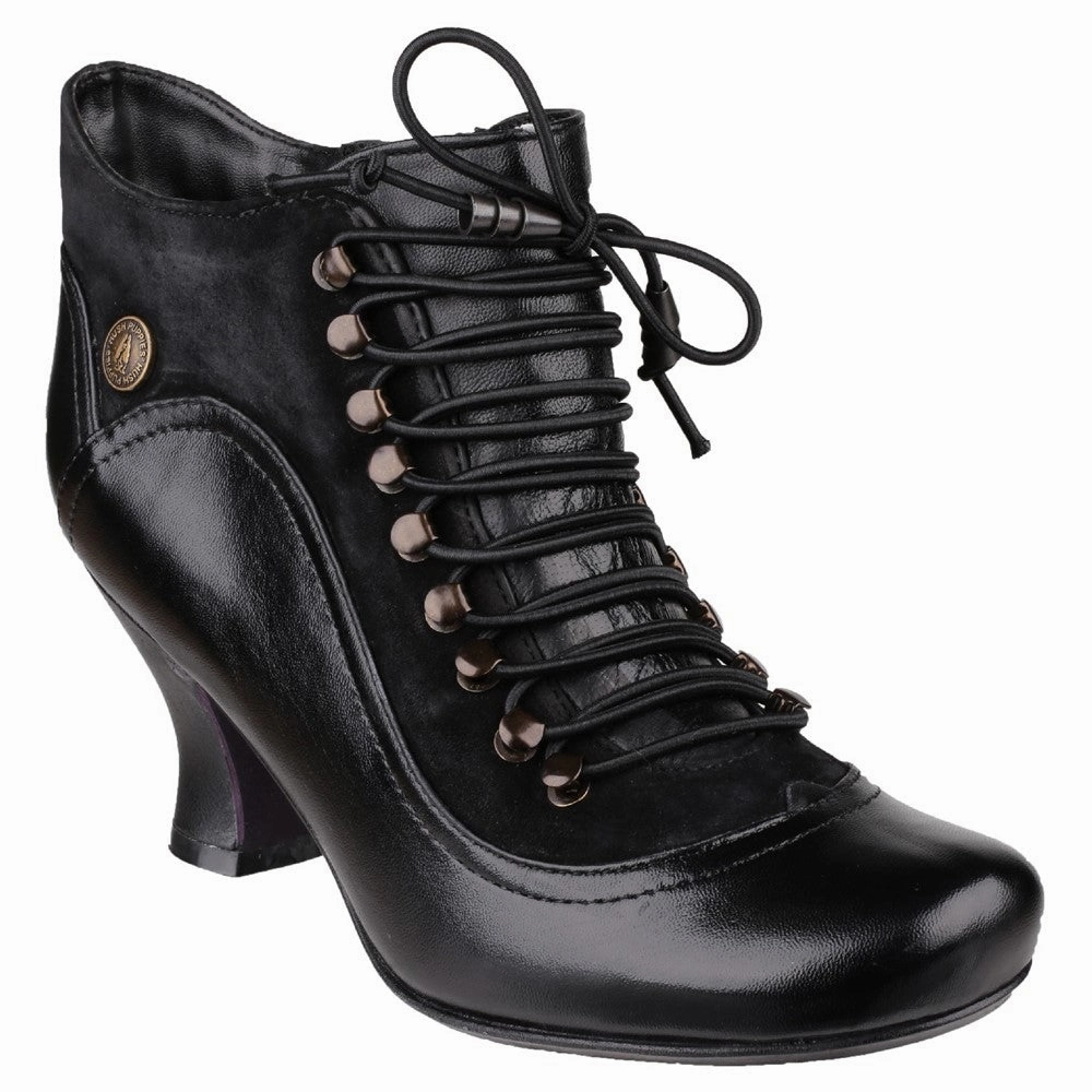Dress Ankle Boots Leather Black Vivianna Lace-Up Heeled Boots
