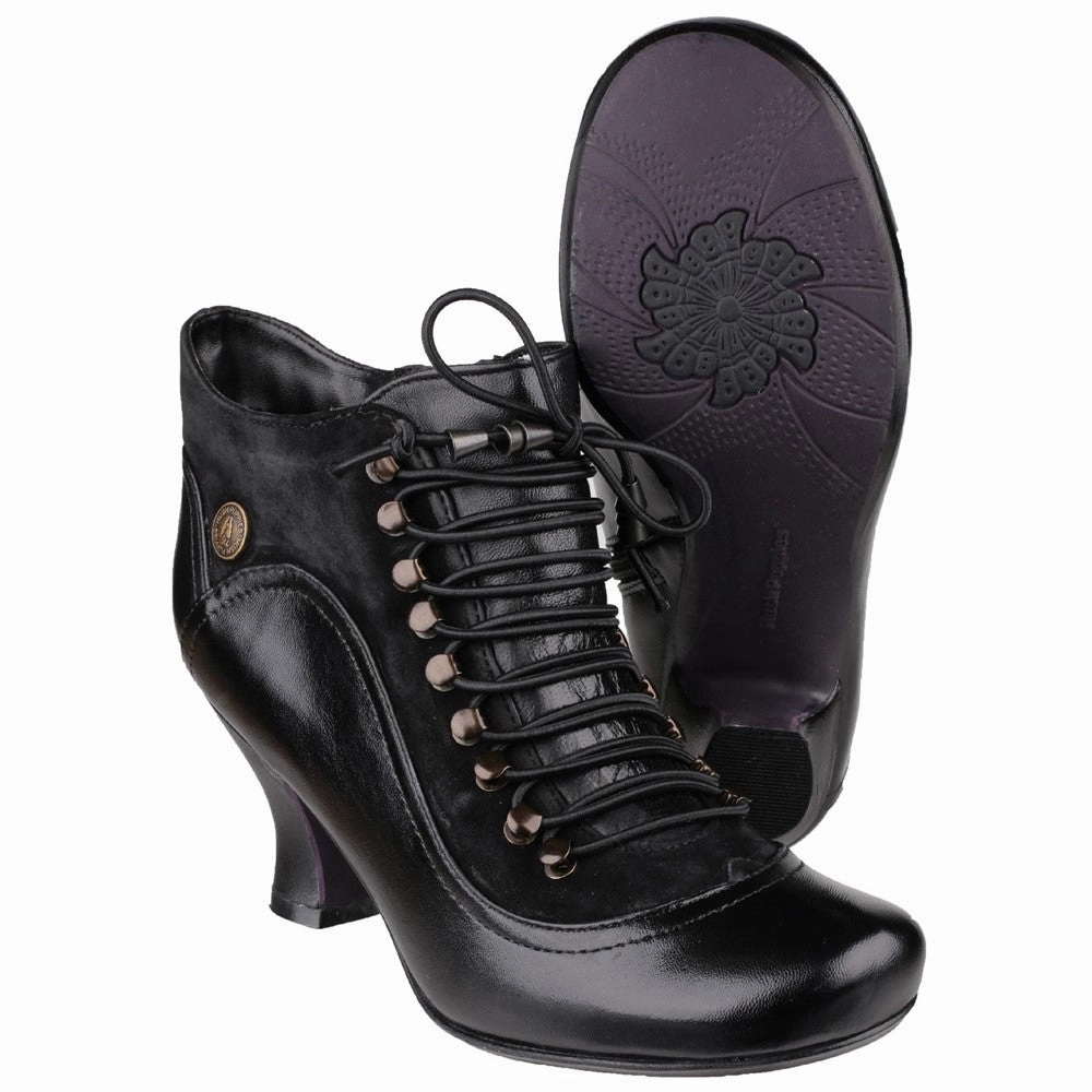 Black Vivianna Lace-Up Heeled Boots High Heel Leather Ankle Boots With Zip