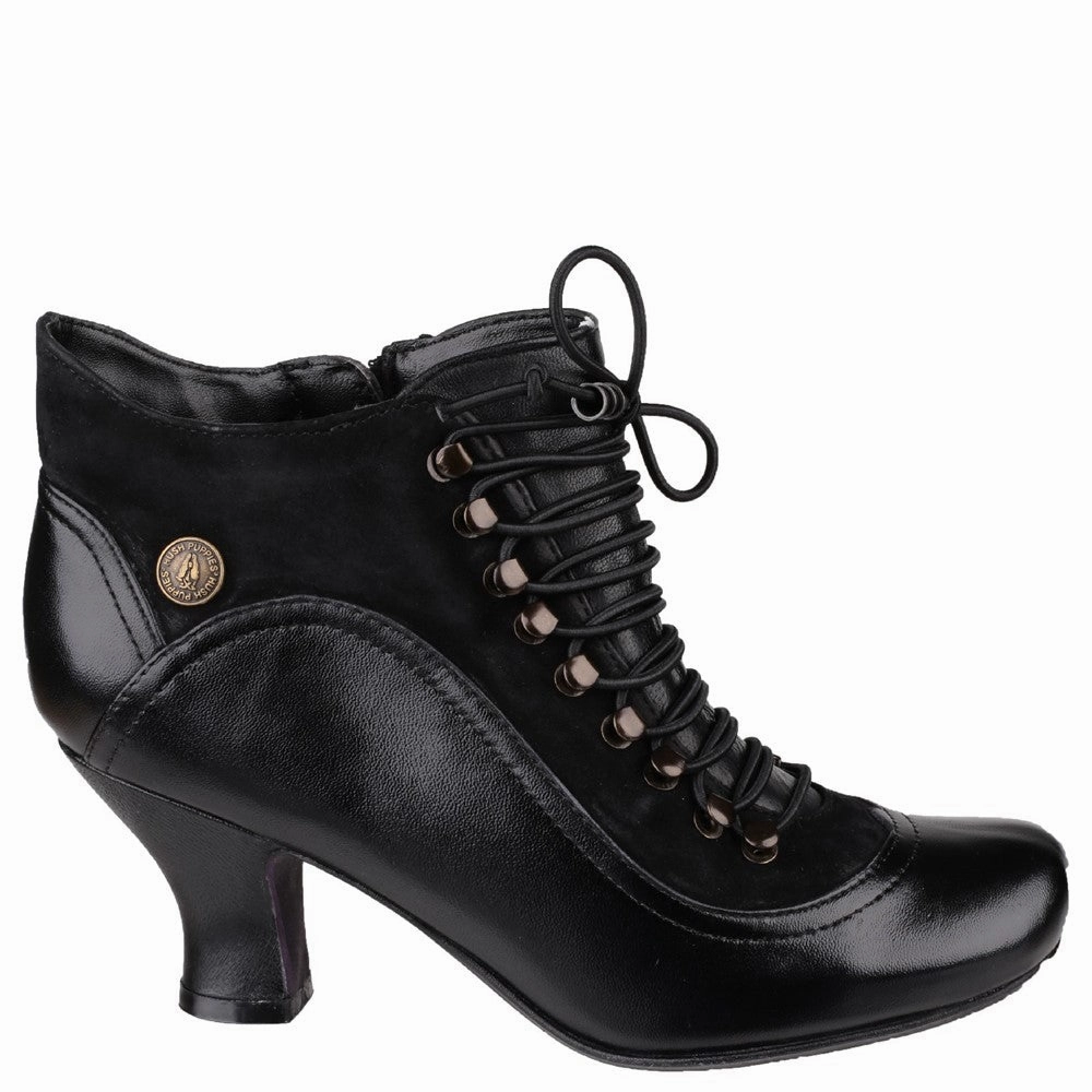 Black Vivianna Lace-Up Heeled Boots Suede Buckle Ankle Boots