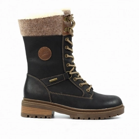 Lunar GLH006 Cambridge Ladies Black Waterproof Zip & Lace Mid-Calf Boots Canadian Rain Boots