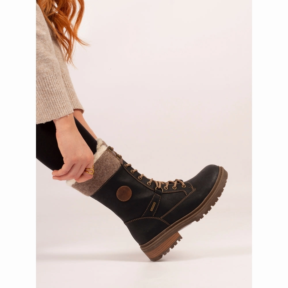 Dog Rain Boots Near Me Lunar GLH006 Cambridge Ladies Black Waterproof Zip & Lace Mid-Calf Boots