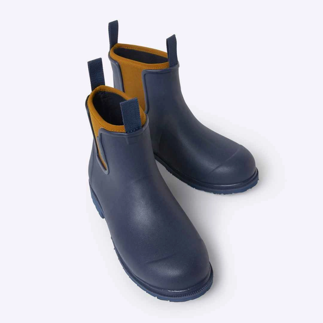 J Crew Mercantile Chelsea Rain Boots Bobbi Wellington Boot // Oxford Blue & Tan