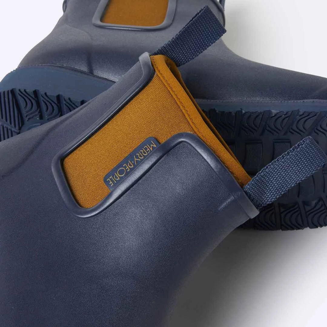 Bobbi Wellington Boot // Oxford Blue & Tan Combat Rain Boots