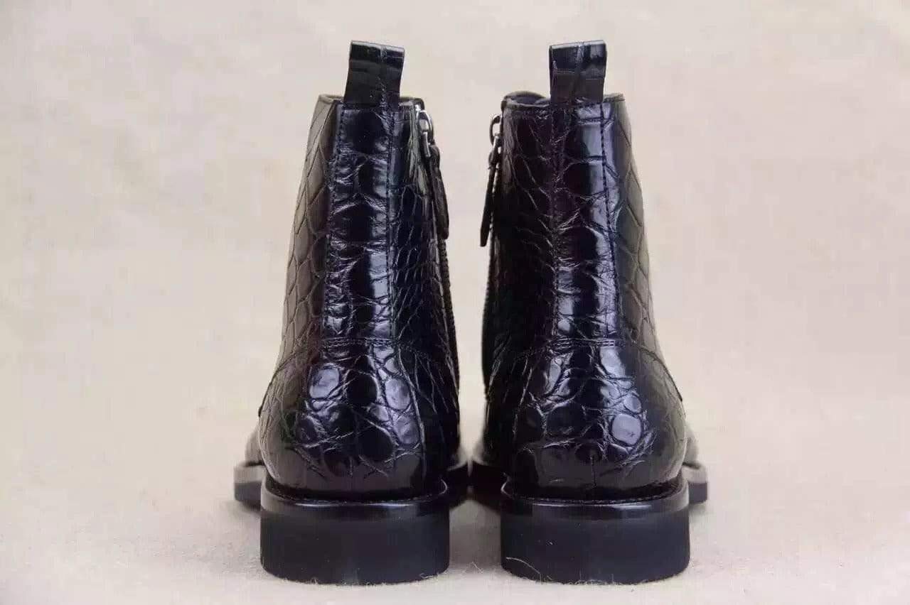 Ugg Combat Boots Crocodile Shoes Mens Crocodile Leather  Side Zipper  Lace Up  Boots