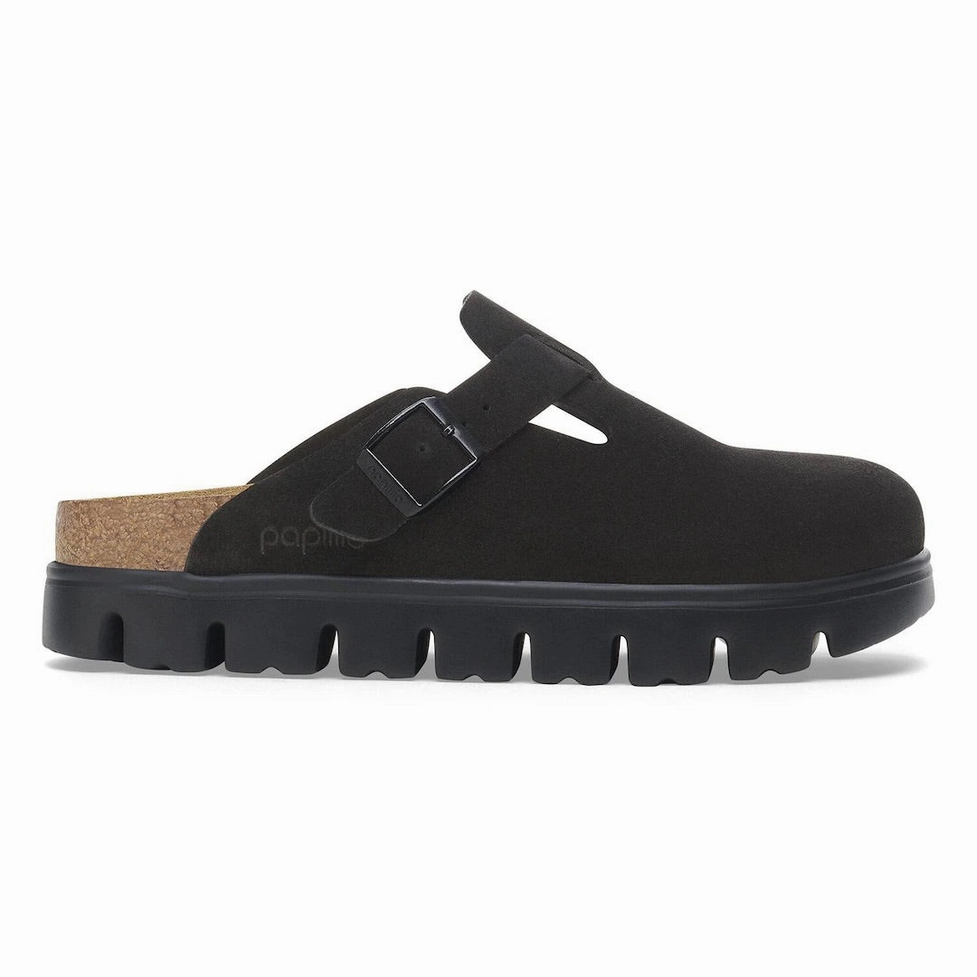 Boston Chunky - Suede Black Clogs With Low Heel