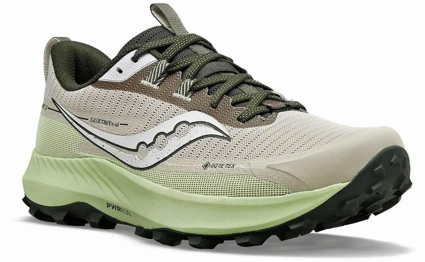 Trail Running Shoe Rock Plate Saucony Peregrine 13 GORE-TEX Mens Trail Running Shoes - Brown