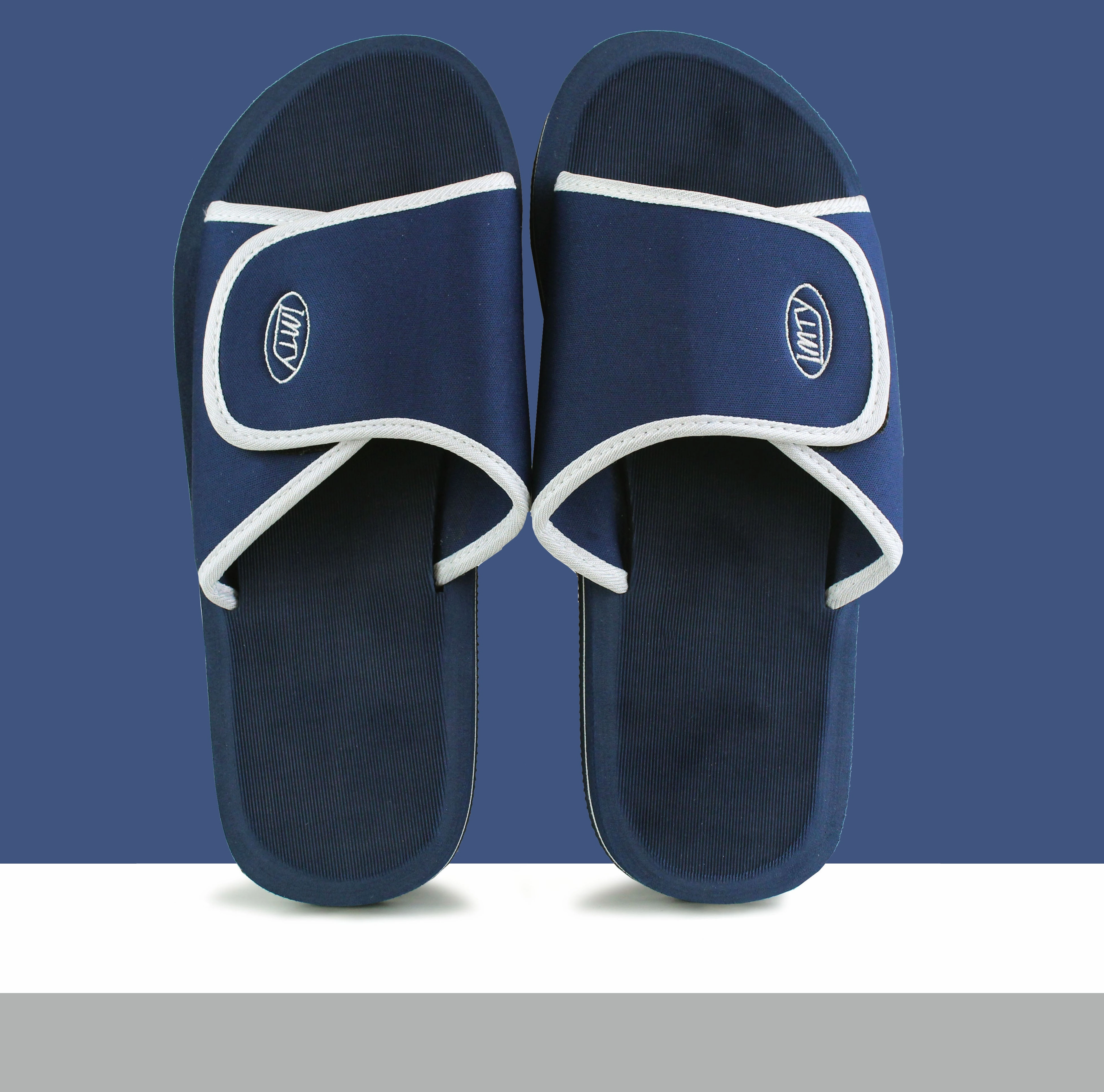 BRADFIELD Mens Touch Fasten EVA Sliders in Navy Dog Paw Flip Flops