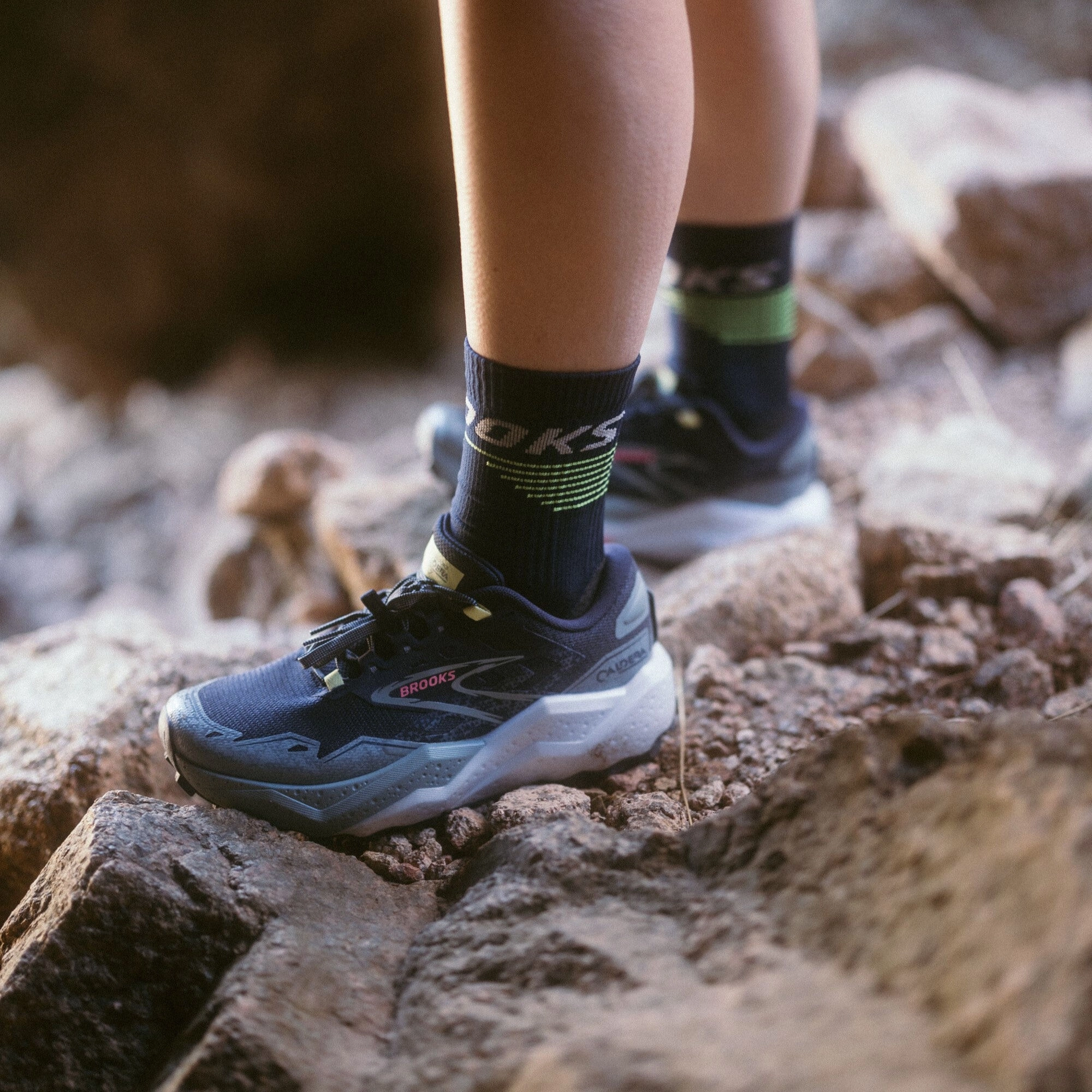 Brooks Caldera 7 | Peacoat / Citadel / Sunny Lime | Womens Wide Trail Hiking Shoes