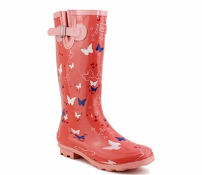 BUTTERFLY Womens Adjustable Pink Butterfly Wellies Size Waterproof Shoes