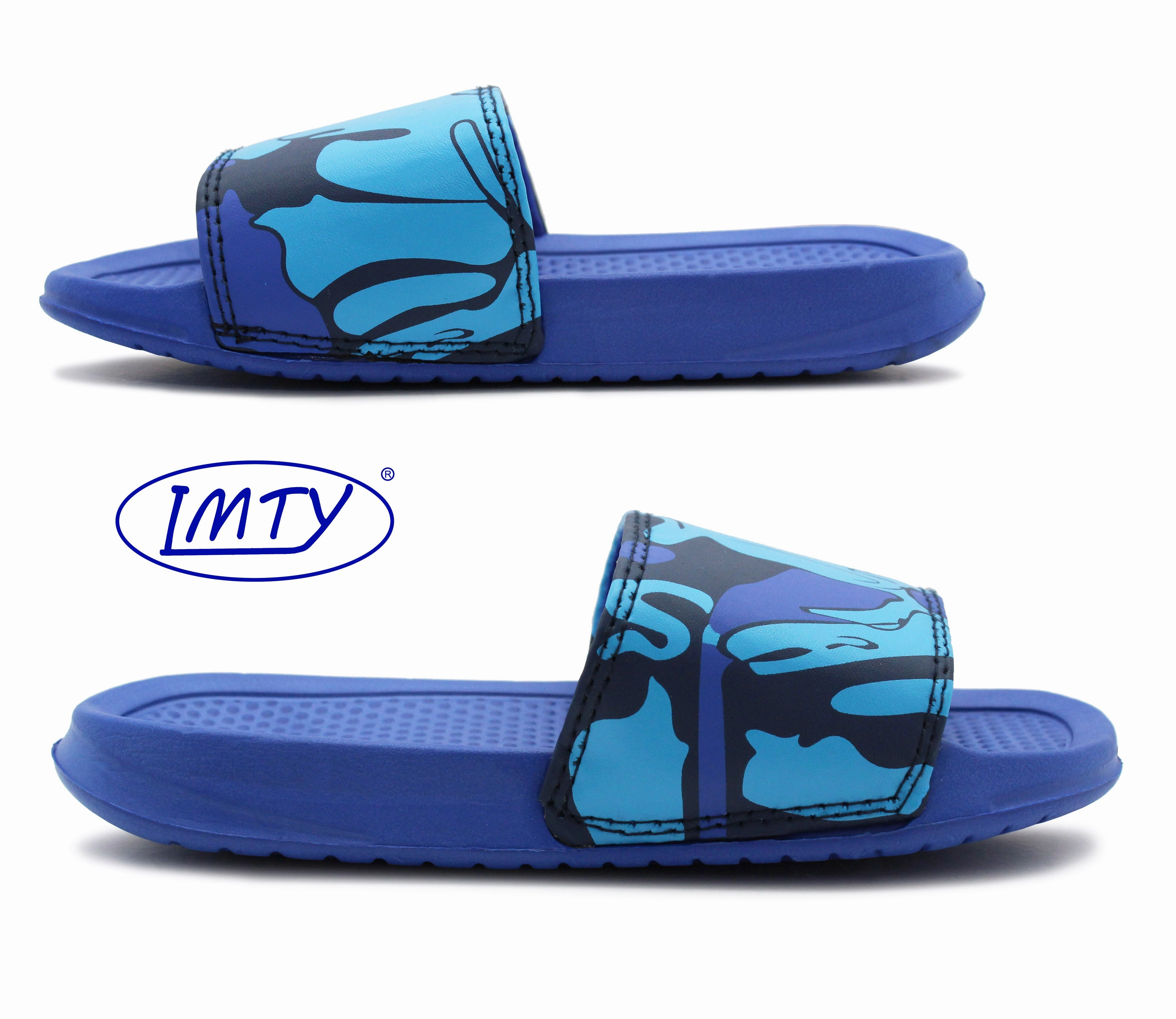 Wide Toe Flip Flops CADET Boys Youth Kids Lightweight Camo Sliders Sandals in Blue