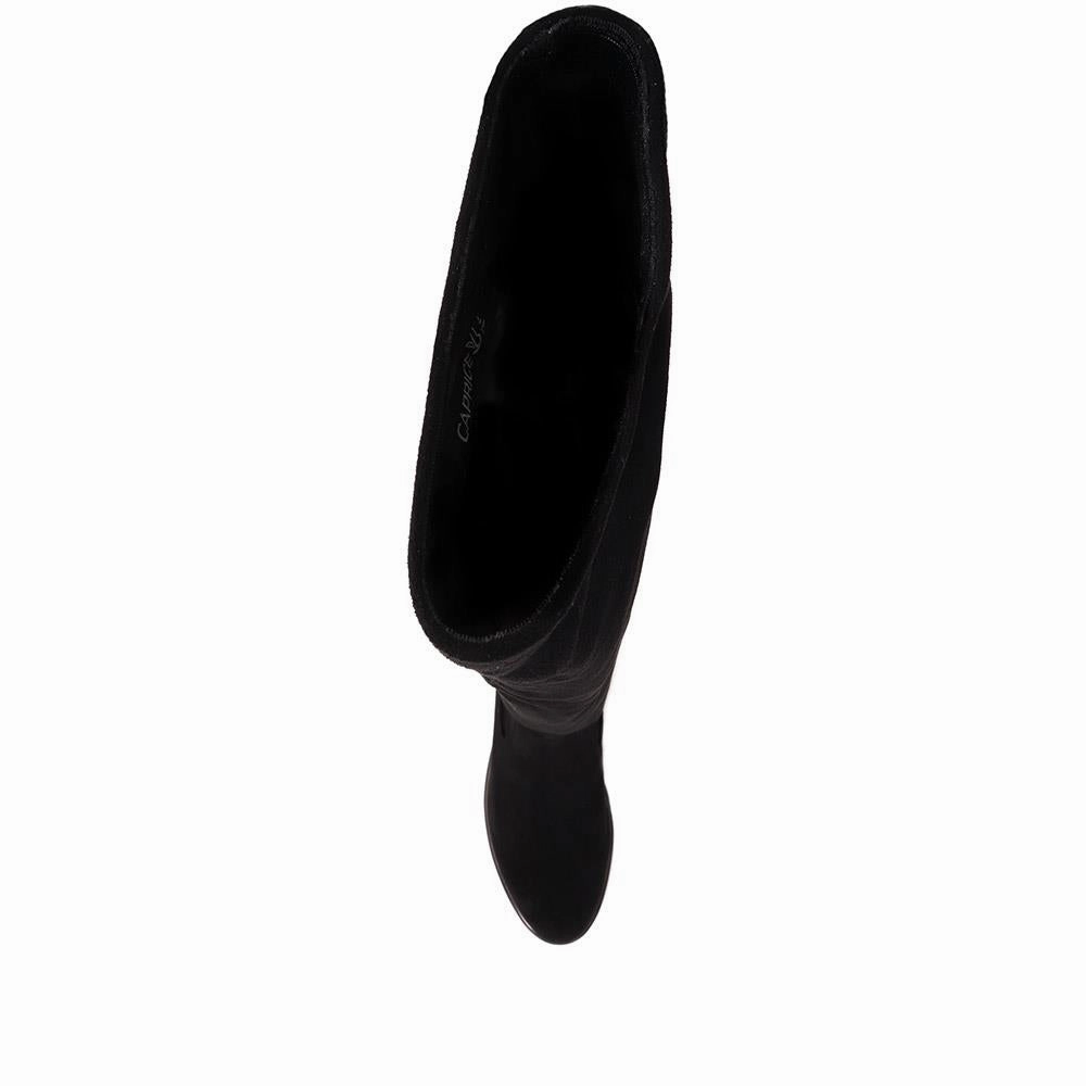 Suede Camel Knee High Boots Calf Boots - CAPRI38503 / 325 549 - Black