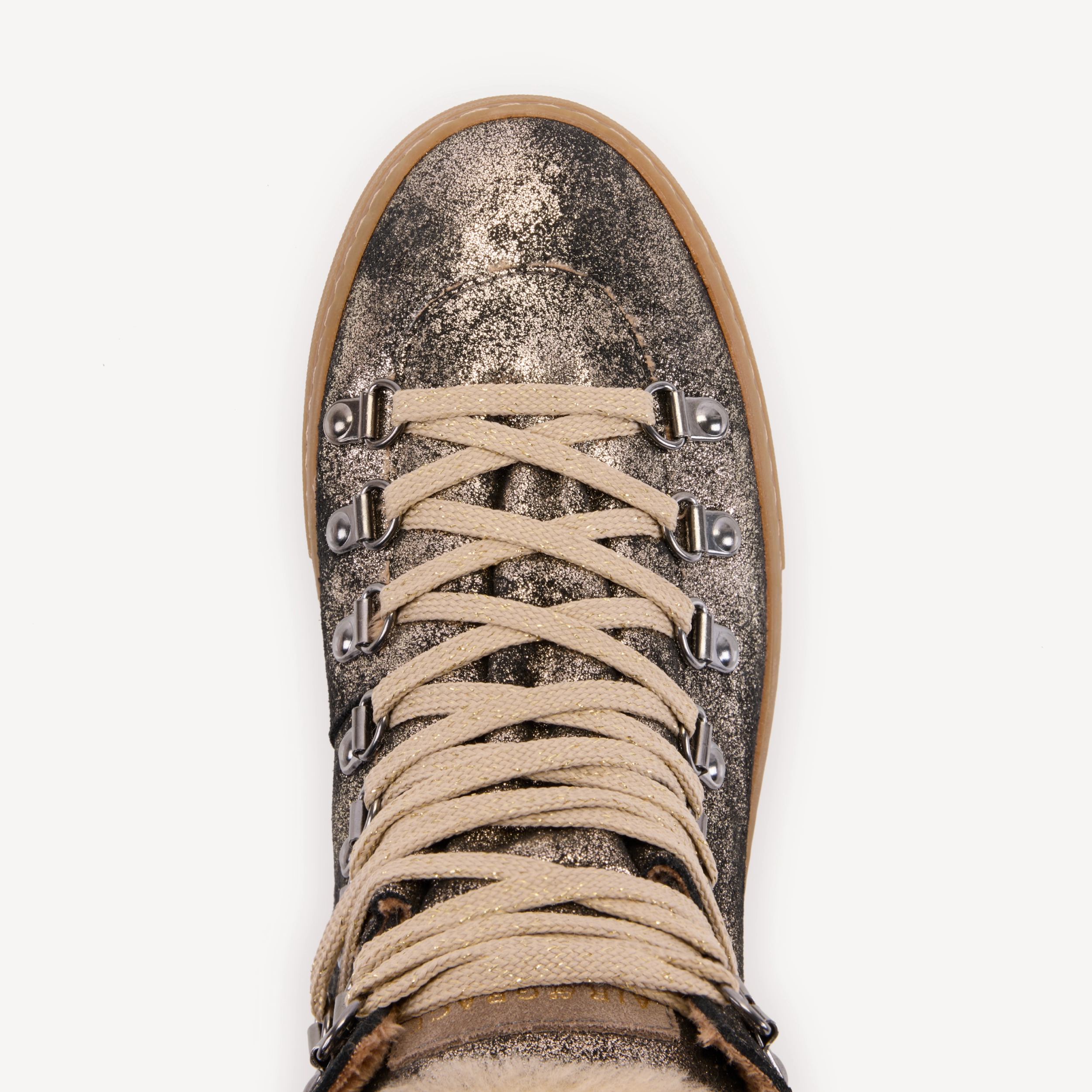 Camino: Vintage Gold Suede and Shearling Boots Wide Fit Block Heel Ankle Boots