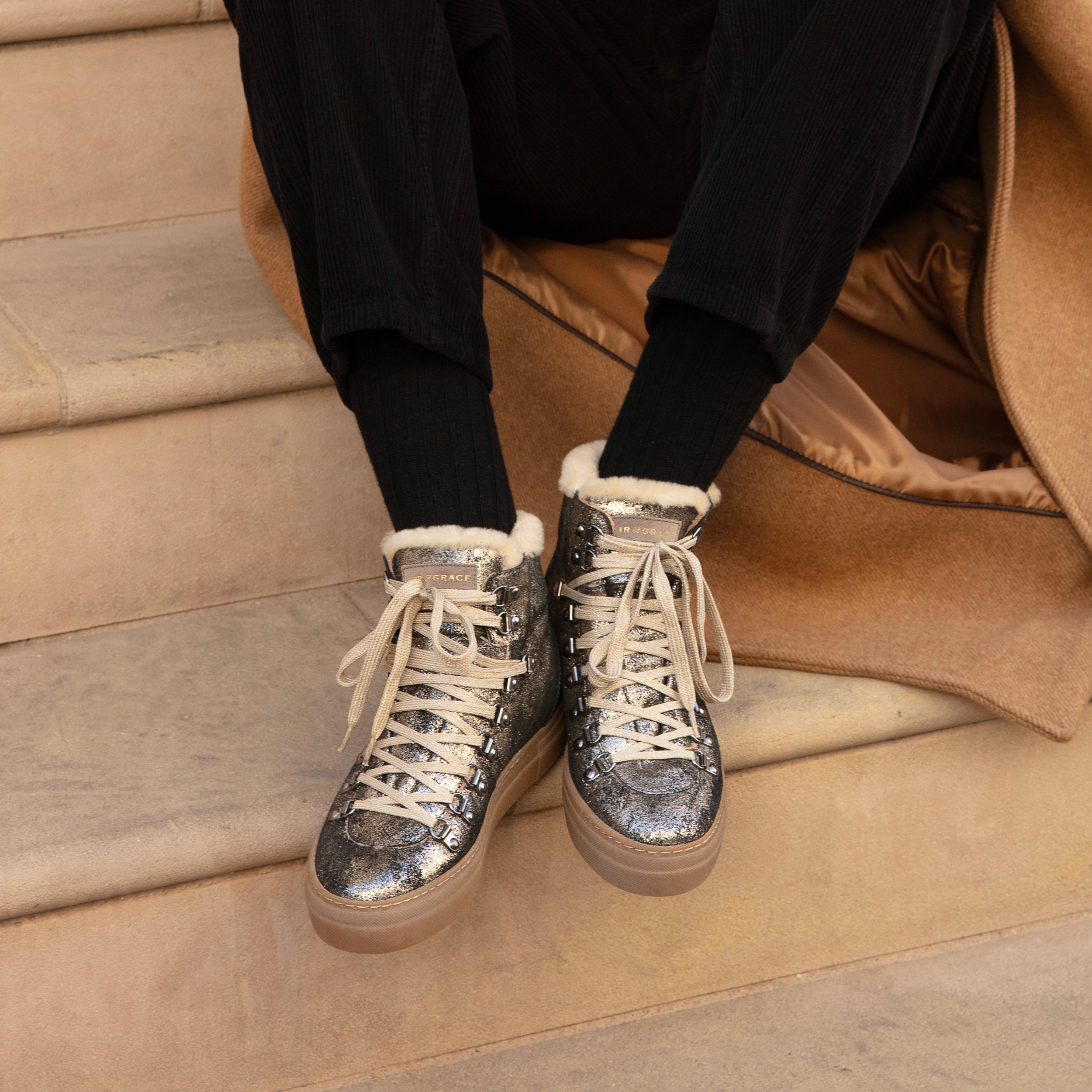 Ankle Boots And Jeggings Camino: Vintage Gold Suede and Shearling Boots