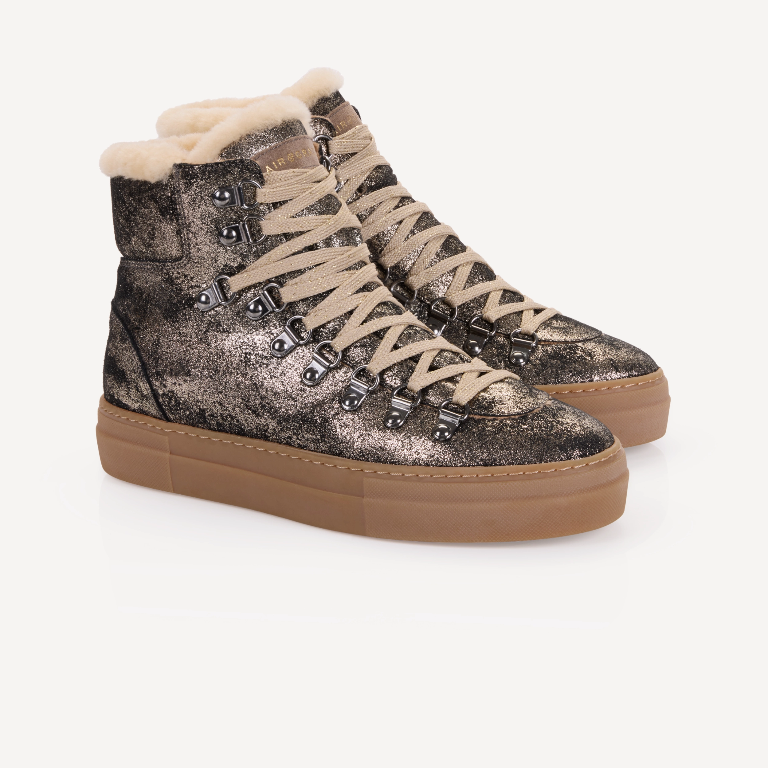 Camino: Vintage Gold Suede and Shearling Boots Cheap Wedge Ankle Boots