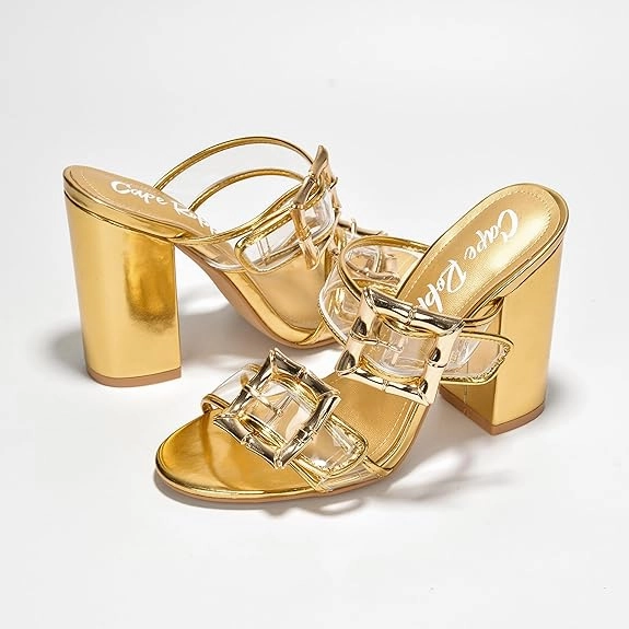 Cape Robbin Prunella Buckle Open Toe High Block Heels (Prunella) Vans Slide Sandals