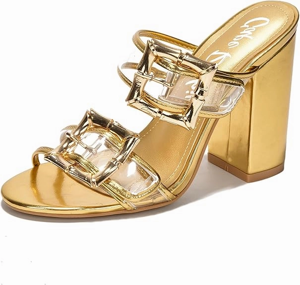 White Cape Robbin Prunella Buckle Open Toe High Block Heels (Prunella)