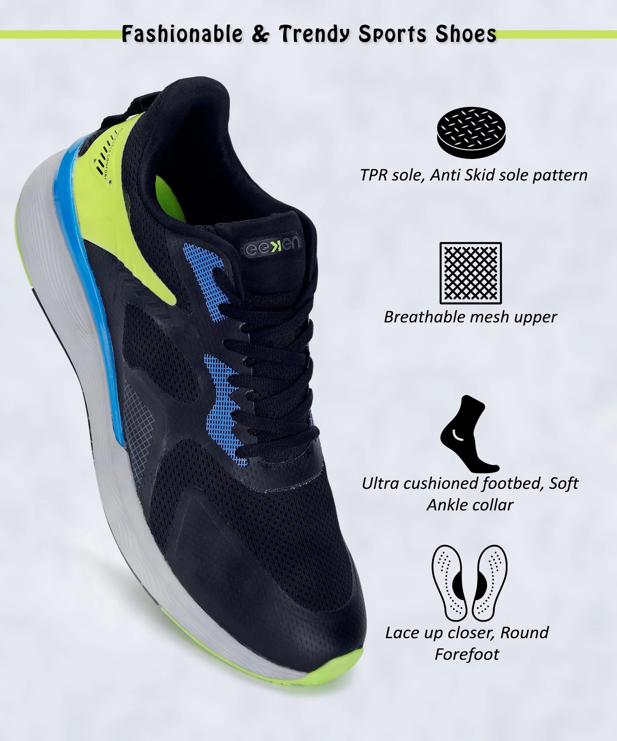 Eeken KE1216G Black Comfortable Daily Outdoor Walking Shoes For Men Shoes Arch Support Walking