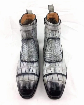 Crocodile Shoes Vintage Crocodile Belly Leather Short Booties Ankle Boots Winter Men's Martin Boots Shoes Rain Rubber Boots