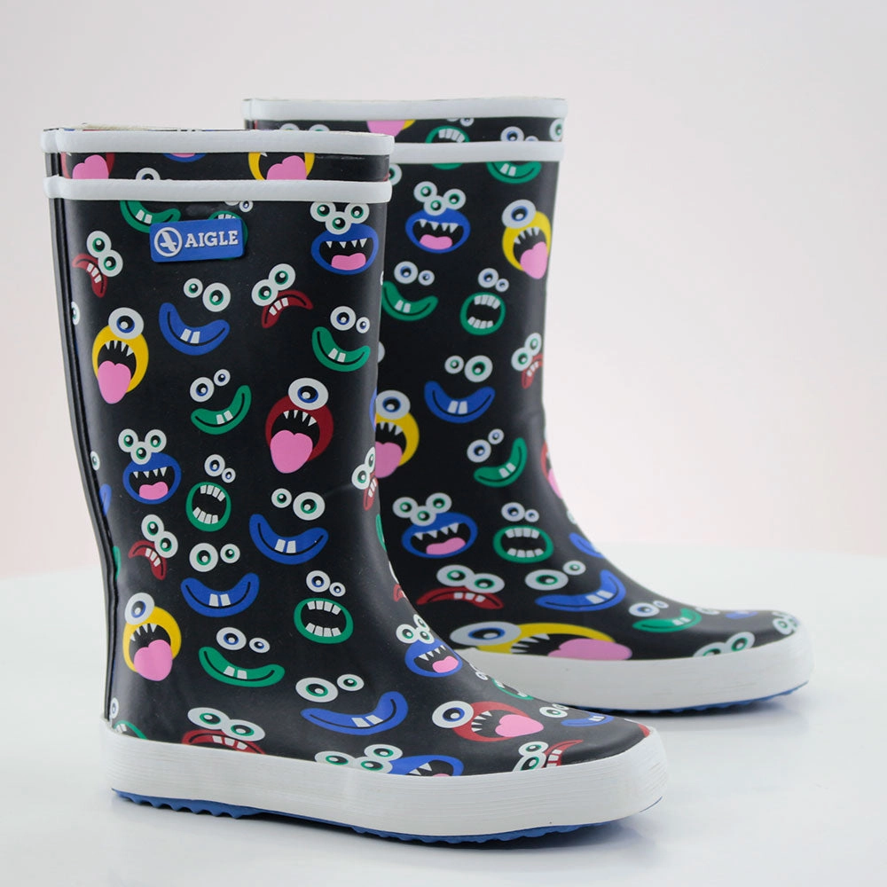 Rain Boots Size 5 Kids Girl Graphic Faces Printed Rain Boots,Black