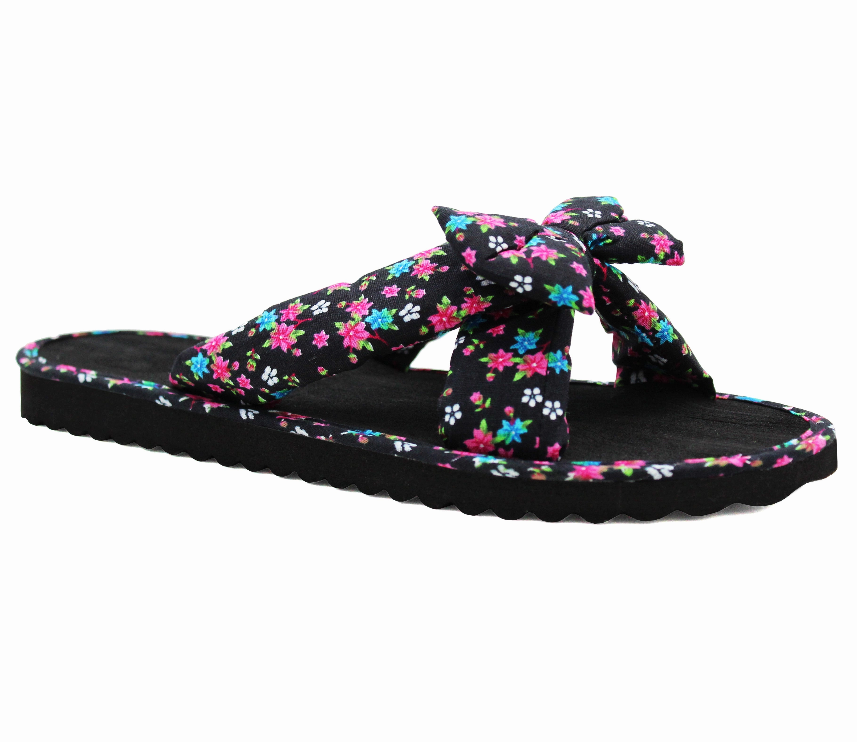 Globe Flip Flops Girls Lightweight Floral Mule Sandals Slip On Sliders Summer Beach Flip Flops Ladies Flat Spa Pool Slides Black Pink