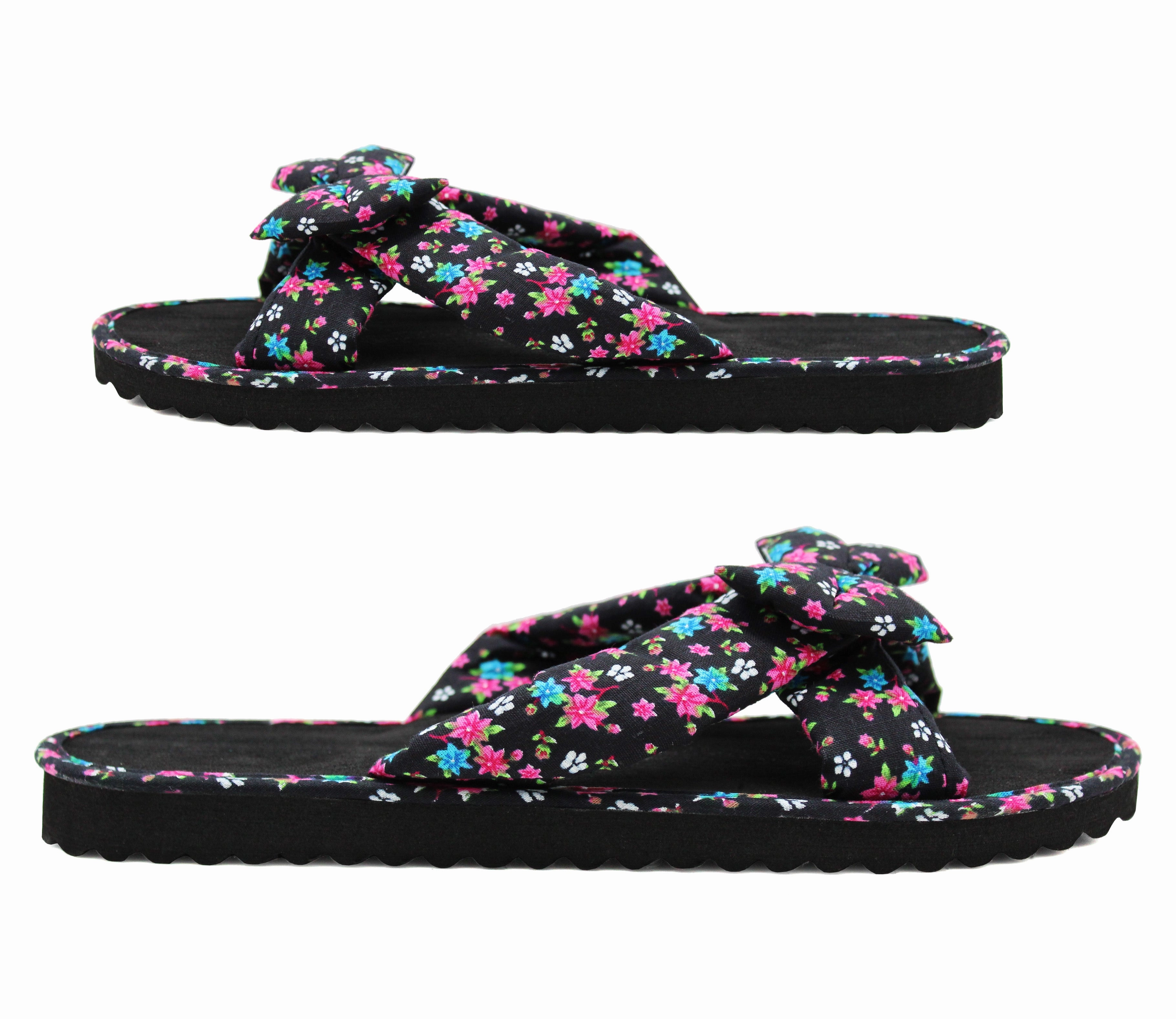 Havasu Flip Flops Girls Lightweight Floral Mule Sandals Slip On Sliders Summer Beach Flip Flops Ladies Flat Spa Pool Slides Black Pink