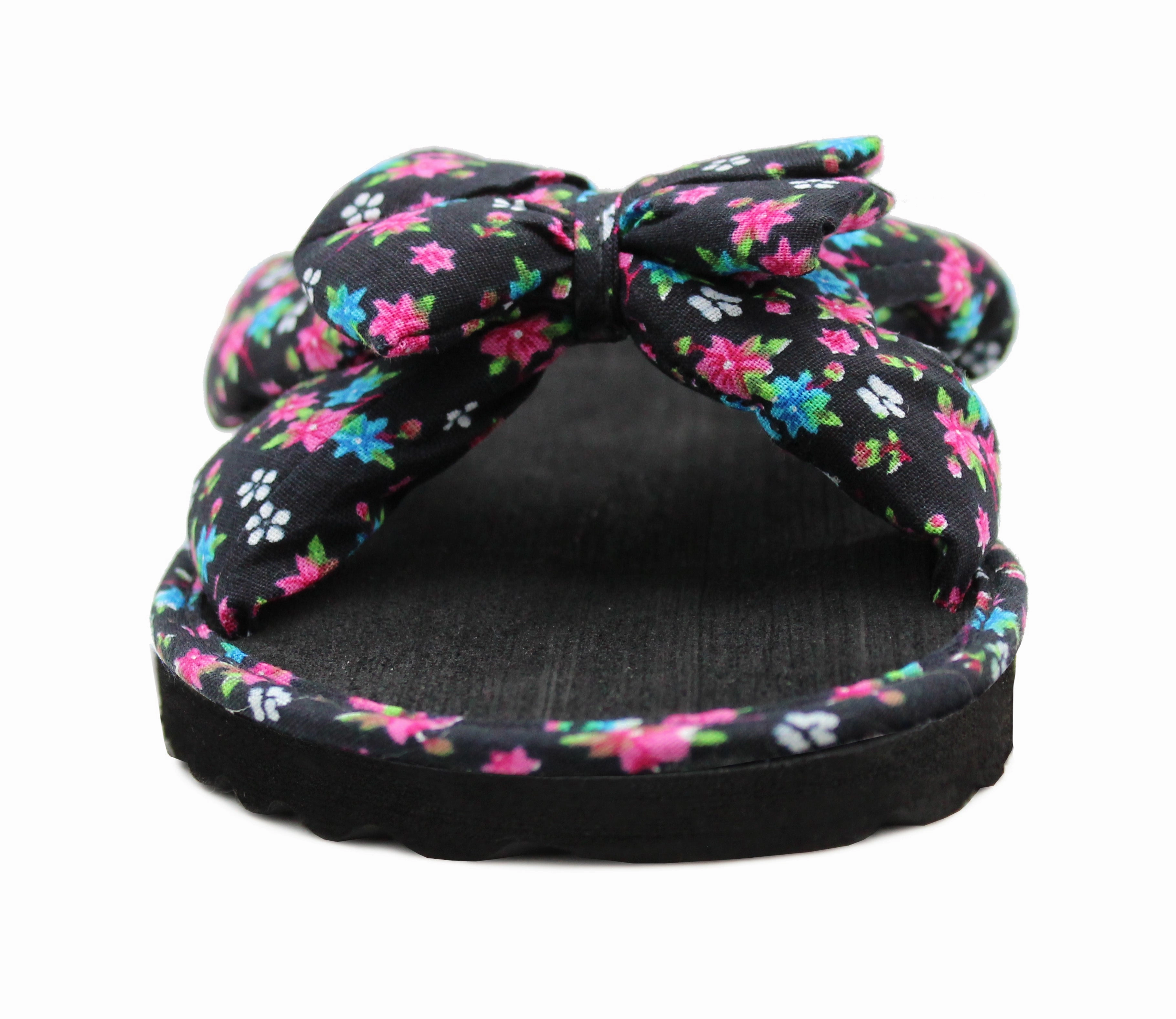 Toning Flip Flops Girls Lightweight Floral Mule Sandals Slip On Sliders Summer Beach Flip Flops Ladies Flat Spa Pool Slides Black Pink