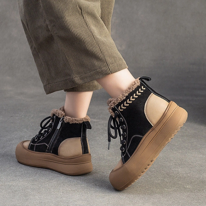 Women's Quilted Leather Warm Furred Ankle Boots Ankle Boots With Fur Around Top