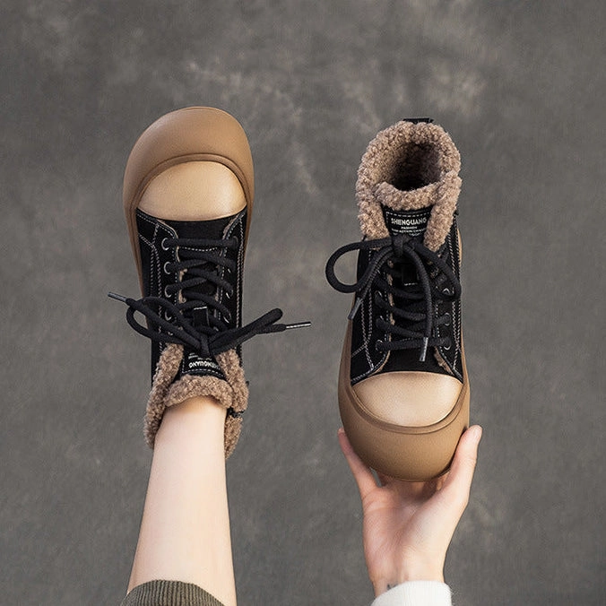 Italian Soft Leather Ankle Boots Women's Quilted Leather Warm Furred Ankle Boots