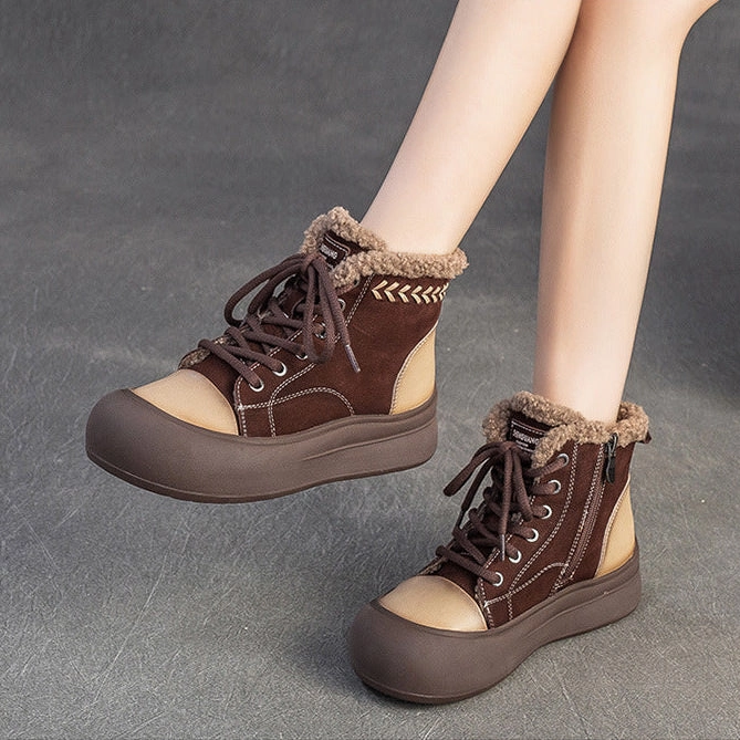 Women's Quilted Leather Warm Furred Ankle Boots Low Heel Ankle Boots Sale