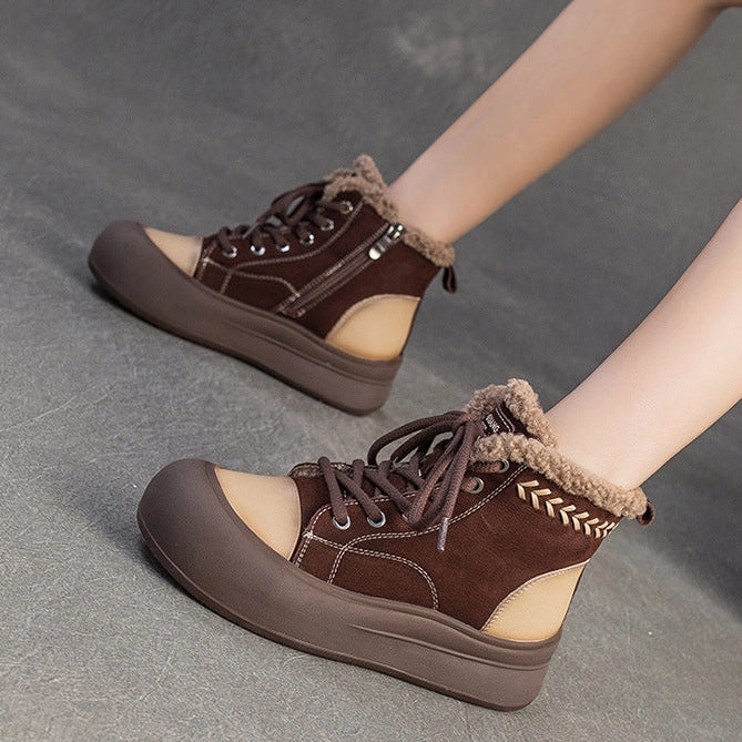 Women's Quilted Leather Warm Furred Ankle Boots Rouje Ankle Boots