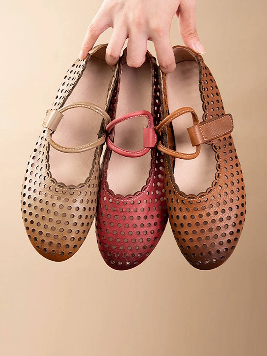 Peyton Sandals Women Summer Casual Solid Leather Cutout Sandals II1023