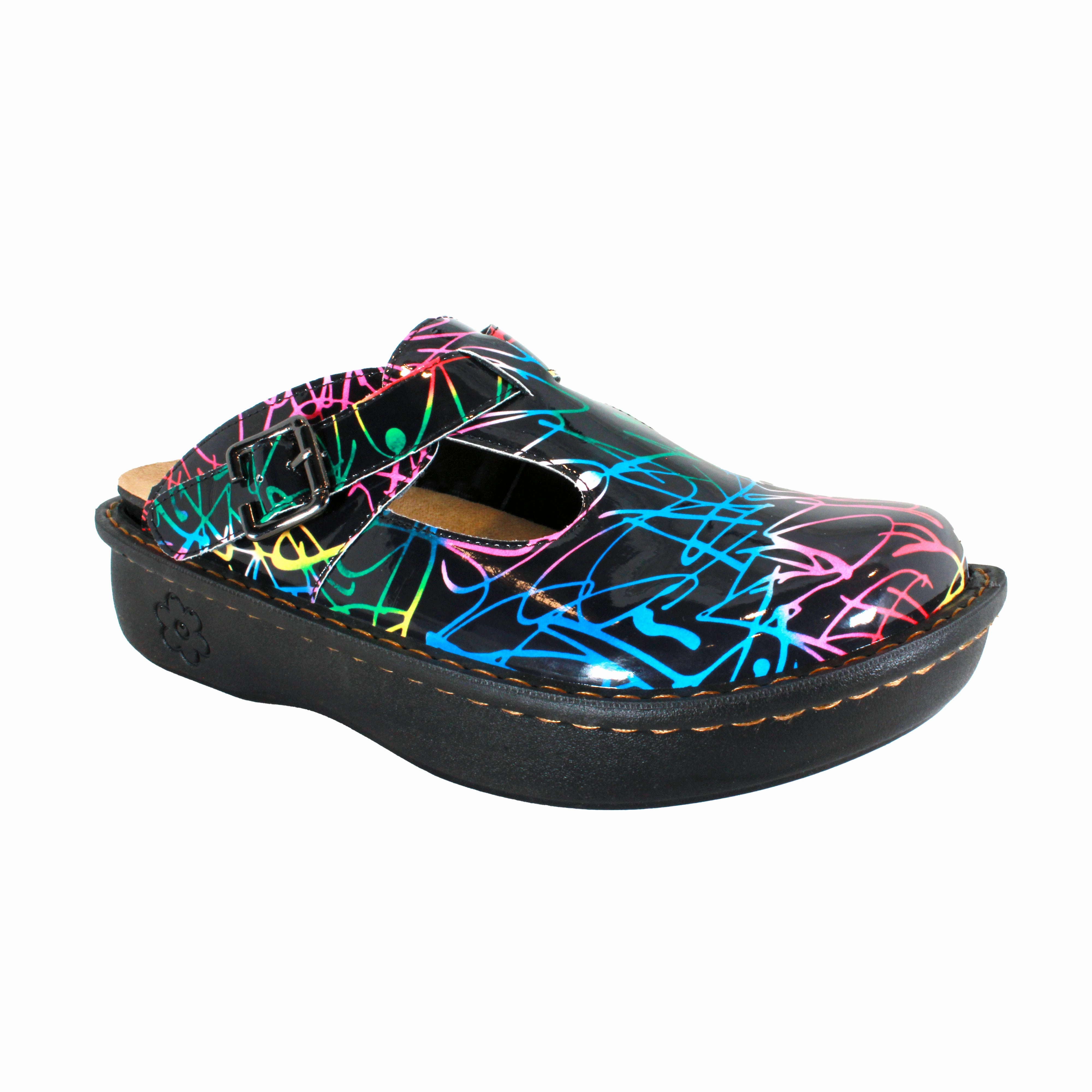 Sanosan Bella Comfort Slip-On Clogs in Black Combo print Good Clogs