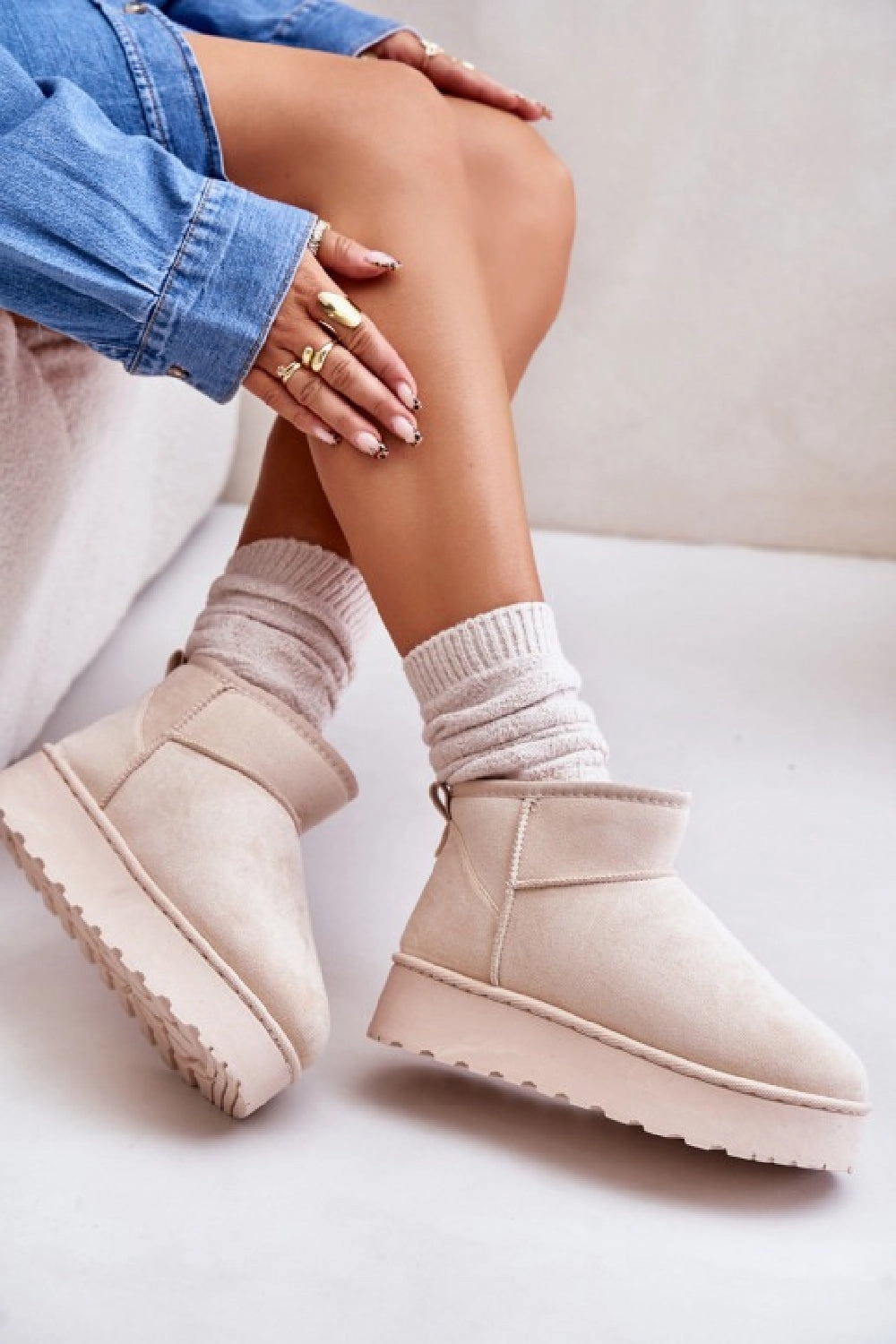 Safeguard Boots CREAM ULTRA MINI PLATFORM FAUX FUR LINED ANKLE BOOTS