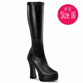 Flat Knee-high Boots 5 Inch Heel ELECTRA-2000Z Black Stretch Pu