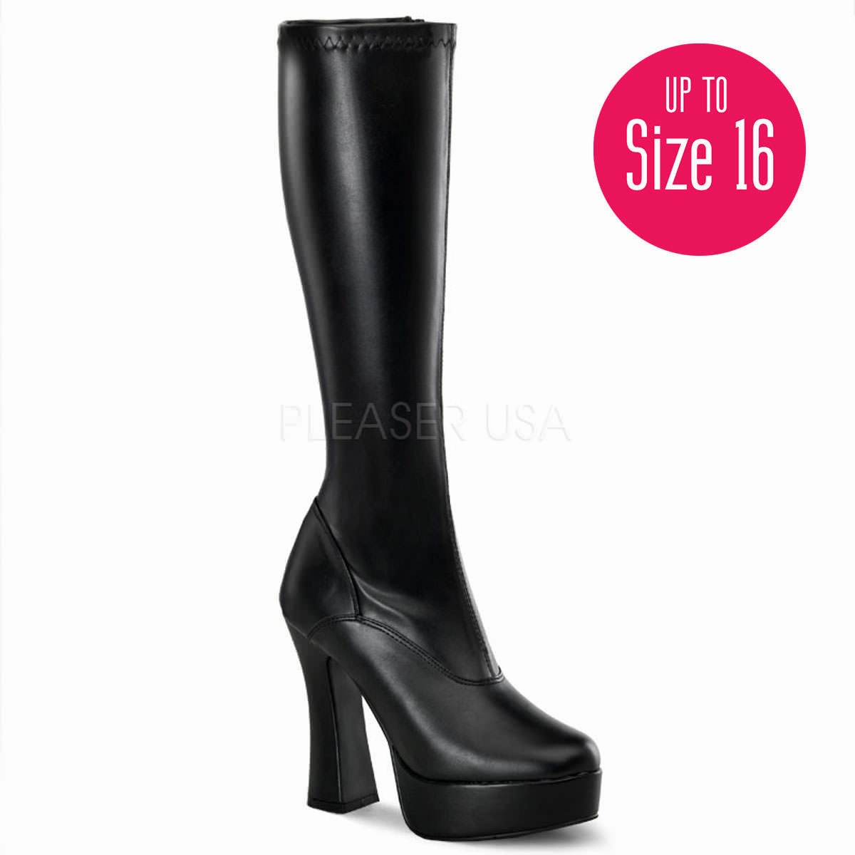 5 Inch Heel ELECTRA-2000Z Black Stretch Pu Woods Knee High Boots