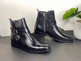 Crocodile Shoes Men's Crocodile Leather Lace-Up Boots Boots Military Surplus