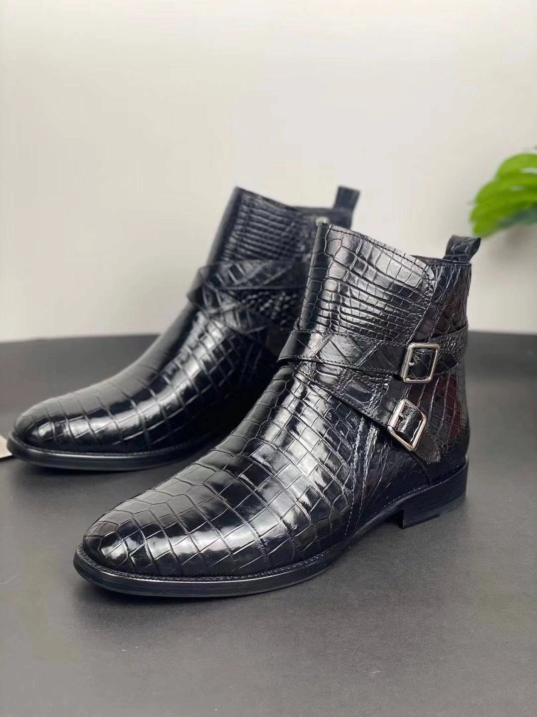 Tan Cowboy Boots Crocodile Shoes Men's Crocodile Leather Lace-Up Boots