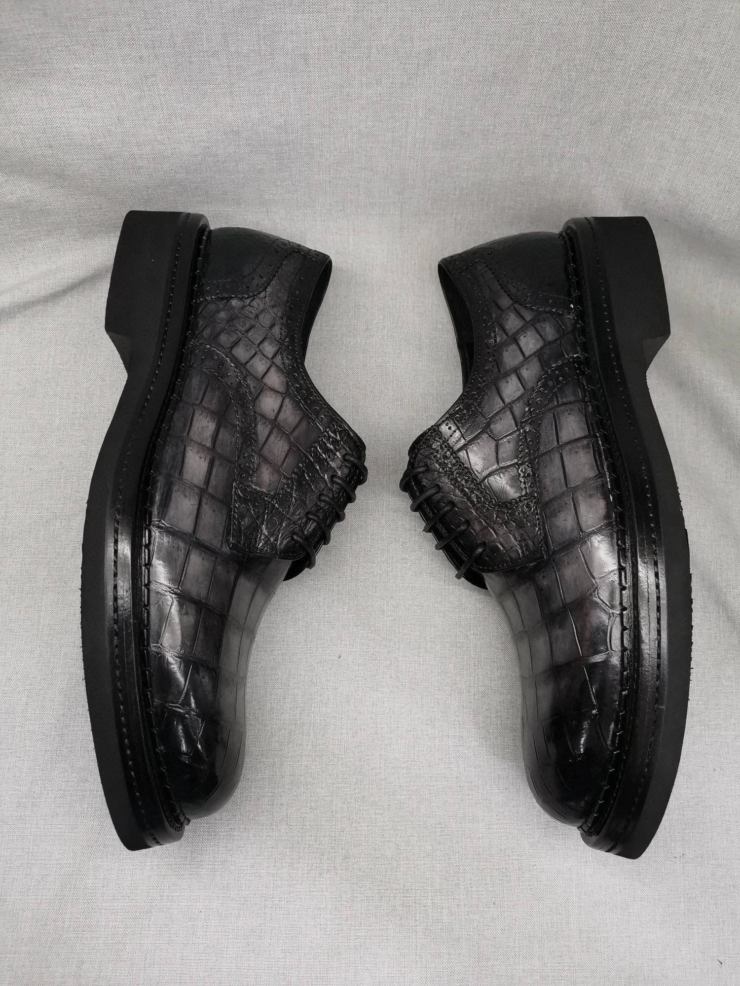 Crocodile Shoes Mens Genuine Crocodile Leather Derby Lace Up Dress Shoe Vintage Grey Boots And High Heels